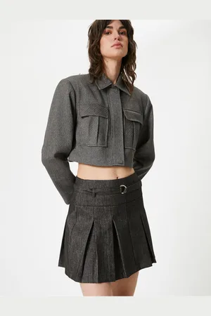 Koton Pleated Mini Skirt A-Line Belt Detailed Zippered