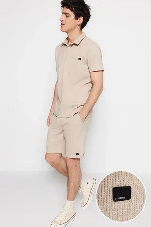 Trendyol Camel Regular Cut Textured Fabric Labeled Polo Collar Tracksuit Set