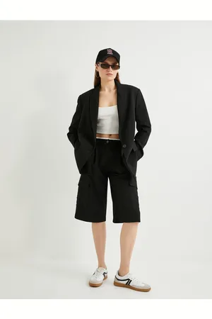 Koton Bermuda Shorts Cargo Pocket Double Waist Detail Straight Wide Leg Standard Waist