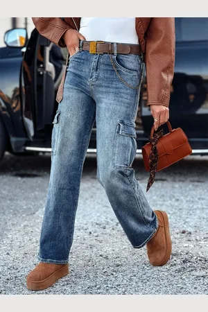 D-Street Spodnie damskie URBANNOW jeansowe cargo niebieskie