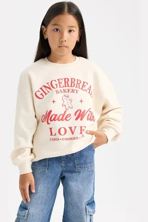 DeFacto Girl Relax Fit Crew Neck Printed Sweatshirt