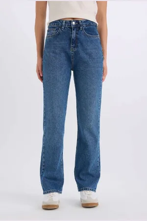 DeFacto Straight Fit High Waist Ankle Length Jean Washed Trousers
