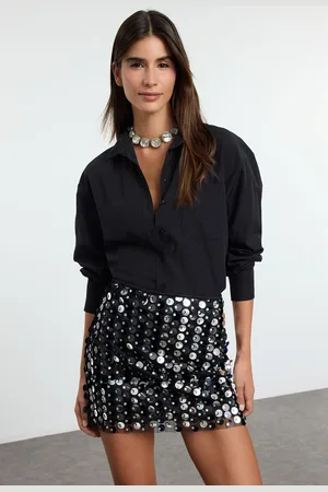 Trendyol Black Large Sequined Mini Skirt