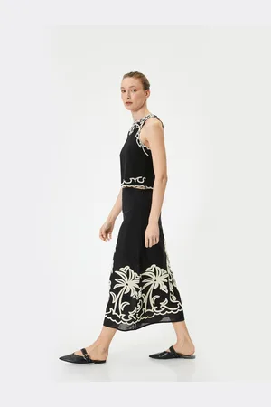 Koton Midi Skirt with Embroidery Detail Normal Waist