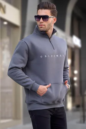 MADMEXT Smoked Zipper Collar Embroidered Sweatshirt 6028