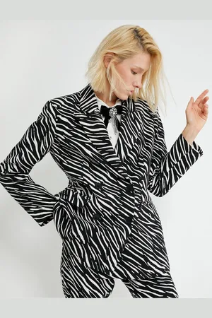 Koton Zebra Patterned Double Breasted Blazer Jacket