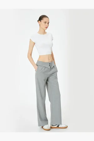 Koton Waist Fold Detail Wide Leg Fabric Trousers with Pockets