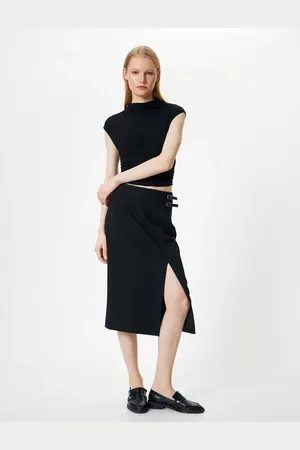 Koton Midi Skirt Slit Detail Buckle Normal Waist