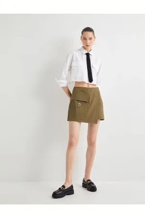 Koton Cargo Short Skirt Double Breasted Belt Detailed Pocket Slim Fit