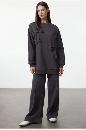 Trendyol Anthracite Ribbon Detailed Oversize Tracksuit