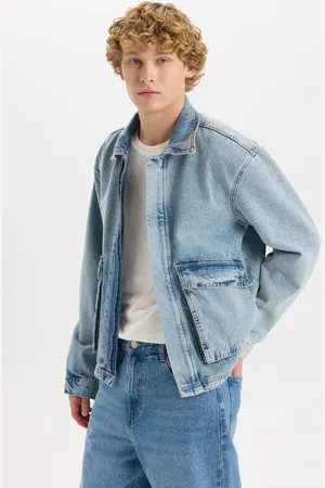 DeFacto Polo Collar Zippered Jean Jacket with Pocket