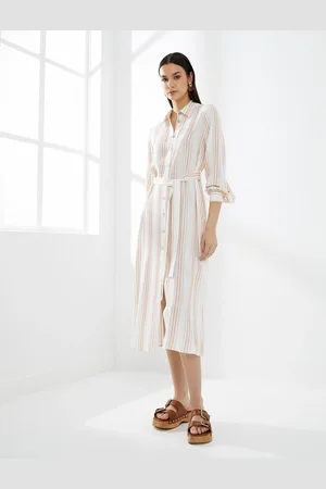 Koton Long Sleeve Belted Viscose Midi Shirt Dress