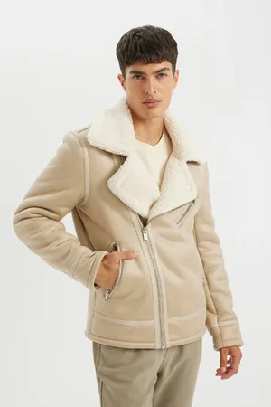 DeFacto Slim Fit Faux Leather Jacket Slim Cut Zipper Collar Faux Für Lined Zipper