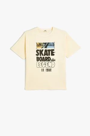 Koton T-Shirt Skateboarding Theme Printed Back Short Sleeve Crew Neck Cotton