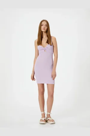 Koton Thin Strap Mini Pencil Dress, Sweetheart Neckline, Back Low-cut, Tie Detail