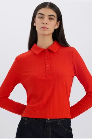 DeFacto Slim Fit Slim Fit Polo Collar Casual Ribbed Camisole Long Sleeve T-Shirt