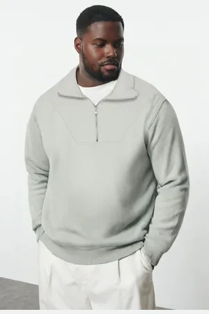 Trendyol Gray Basic Camisole Collar Zippered Oversize/Wide Cut Plus Size Sweatshirt