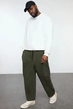 Trendyol Khaki Plus Size Wide Leg/Wide Cut Cargo Pocket Sweatpants