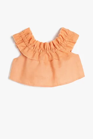 Koton Linen Blouse Crop Off Shoulder Ruffles