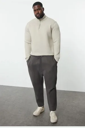 Trendyol Smoked Plus Size Regular/Normal Cut Sweatpants with Stitching Detail