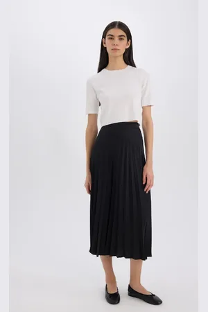 DeFacto A-Line High Waist Pleated Basic Plain Satin Maxi Skirt