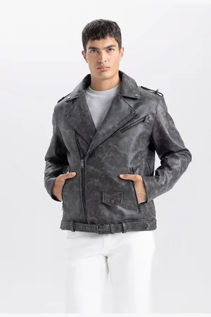 DeFacto Water Repellent Faux Leather Coat Jacket Seasonal with Zipper Pockets