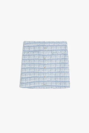 Koton Floral Button Detailed Tweed Skirt