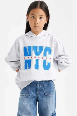DeFacto Girl Oversize Wide Pattern Hooded Printed Soft Furry Sweatshirt