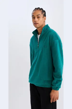 DeFacto Comfort Regular Fit Casual Fit Stand Collar Printed Fleece Sweatshirt