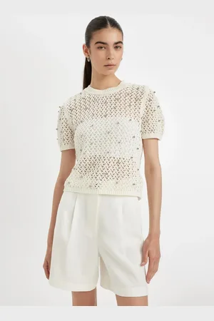 DeFacto Regular Fit Crew Neck Crochet Short Sleeve Knitted T-Shirt
