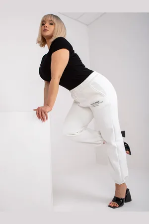 Ex moda Bílé tepláky větší velikosti z bavlny Banni