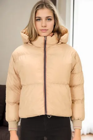 Dewberry Z6650 LADIES PUFFER COAT-BEIGE-1