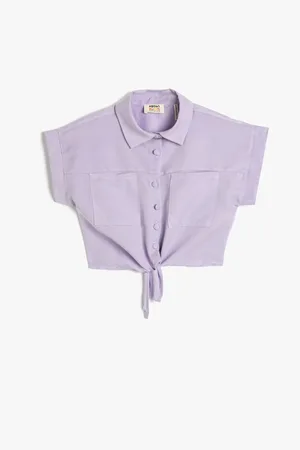Koton Crop Shirt Front Tie Detail Short Sleeve Modal Fabric With Pockets