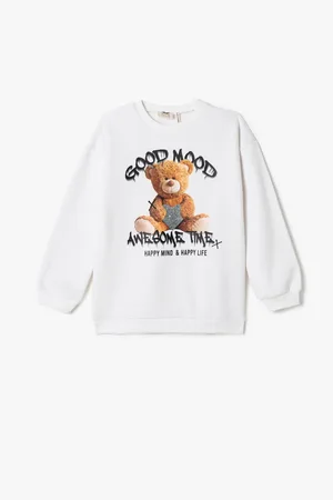 Koton Teddy Bear Printed Sweatshirt Long Sleeve Crew Neck Ribbed