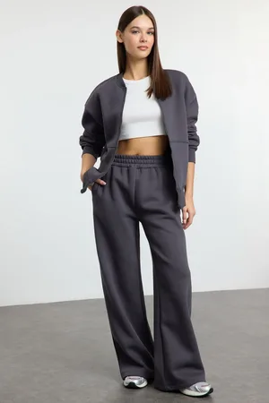 Trendyol Anthracite Oversize Zippered Thick Inner Fleece Knitted Tracksuit