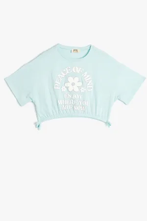 Koton Crop T-Shirt Short Sleeve Crew Neck Motto Printed Cotton