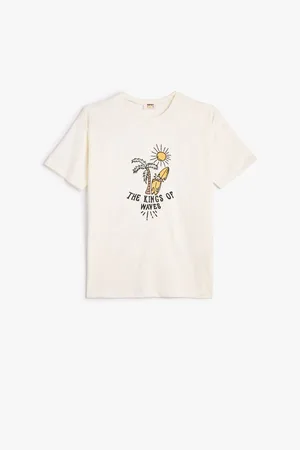Koton T-Shirt Short Sleeve Crew Neck Summer Themed Print Detailed Cotton