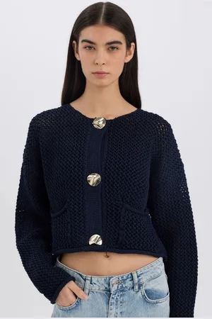 DeFacto Relax Fit Crew Neck Buttoned Knitted Patterned Sweater Cardigan
