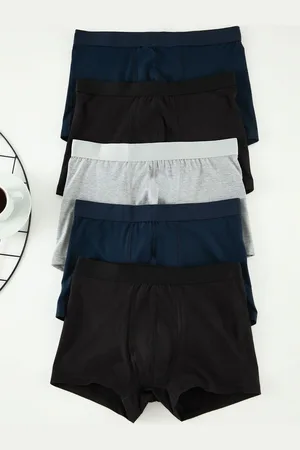 Trendyol Navy Blue-Black-Grey Basic 5-Pack Cotton Boxer
