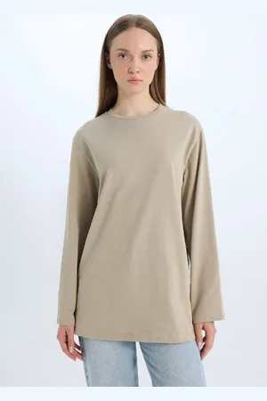 DeFacto Regular Fit Crew Neck Basic Plain Long Sleeve T-Shirt Tunic