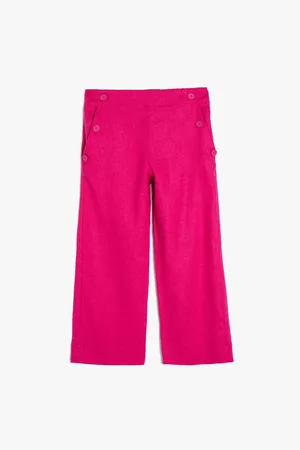 Koton Linen Trousers Wide Leg Button Detailed Pockets