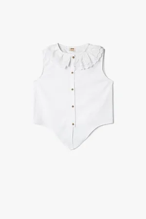 Koton Blouse Sleeveless Lace Collar Button Detailed Cotton