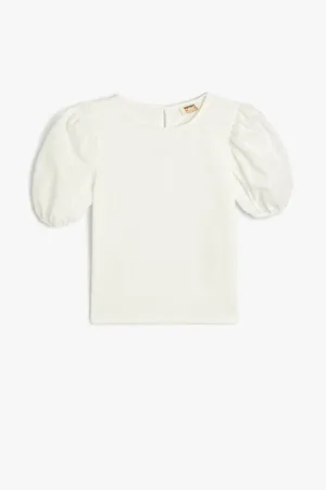 Koton T-Shirt Short Balloon Sleeves Round Neck