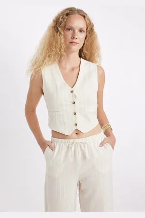 DeFacto Regular Fit V-Neck Linen Blend Vest