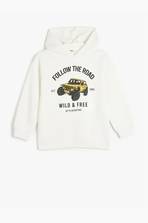Koton Hooded Sweatshirt Long Sleeve Print Detailed Raised