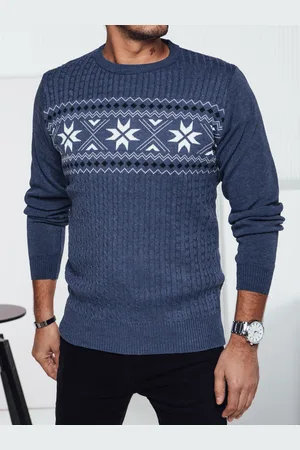 D-Street Sweter męski w śnieżynki niebieski