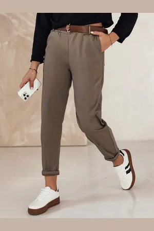 D-Street Spodnie damskie oversize ELEGANTENO z paskiem khaki