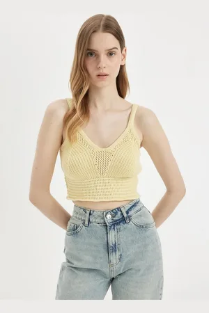 DeFacto Slim Fit V Neck Strappy Knit Crochet Tank Top