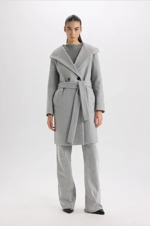 DeFacto Long Stamp Coat Hooded Buttoned with Belt