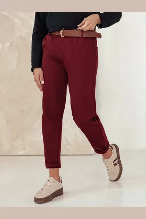 D-Street Spodnie damskie oversize ELEGANTENO z paskiem bordowe